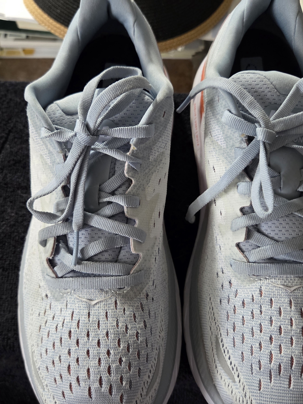 Hoka Women’s  Shoes in Light Gray with Coral Accent